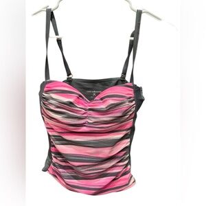 Free country Pink and Gray Striped Women's tankini padded & wired MEDIUM